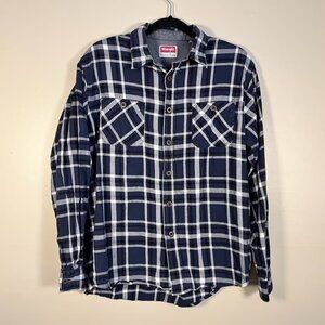 Wrangler Men's Quality Shirt Flannel Long Sleeve Relaxed Blue Rancher Size Large